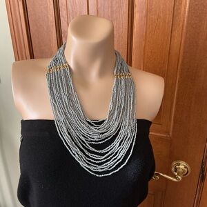 Elegant gray and faux Gold. seed Beads, multi strand Necklace